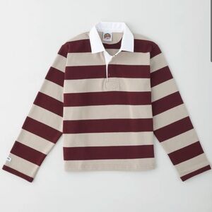 KOTN Striped Shrunken Rugby Polo Shirt in Harvard/Taupe